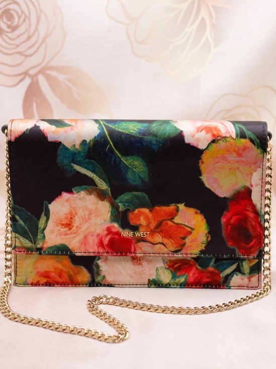 Nine West Handbags - Nine West Floral Satin Crossbody Clutch with Metallic Gold Interior
